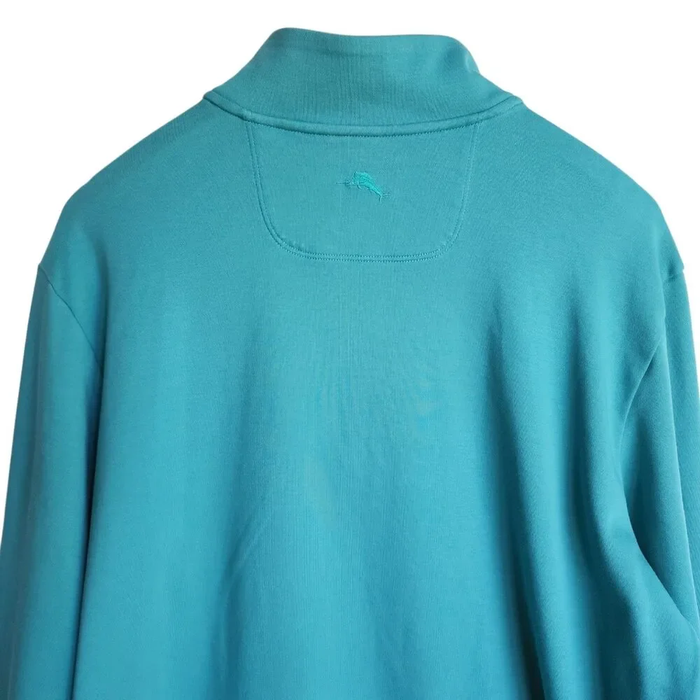 Tommy Bahama Men’s XL Teal 1/4 Zip Sweatshirt 100% Pima Cotton Marlin Logo